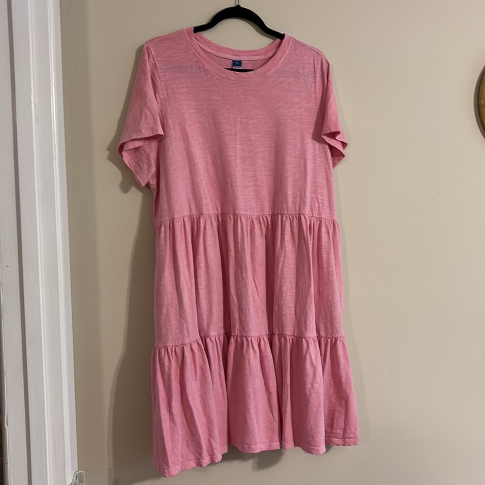 Old Navy Slub-Knit Tiered Light Pink Mini T-Shirt Swing Dress Womens Size XL